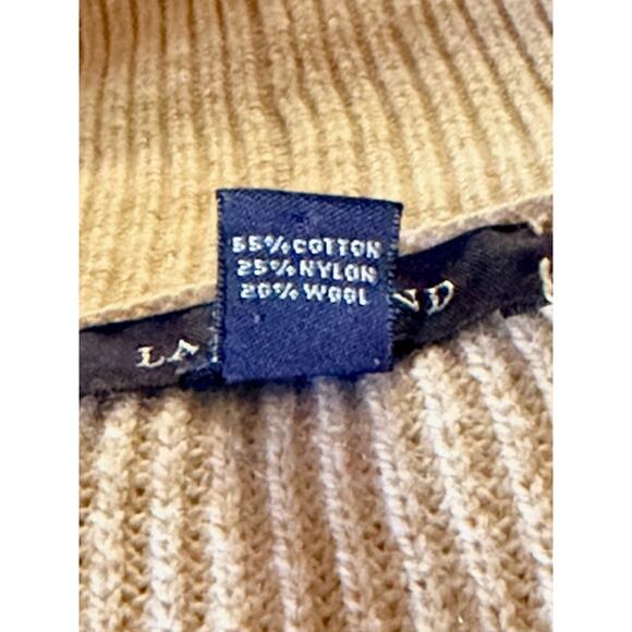 Lands’ End Women’s 1X Ribbed Cardigan Sweater Camel Tan Cotton Wool Blend - Picture 6 of 7